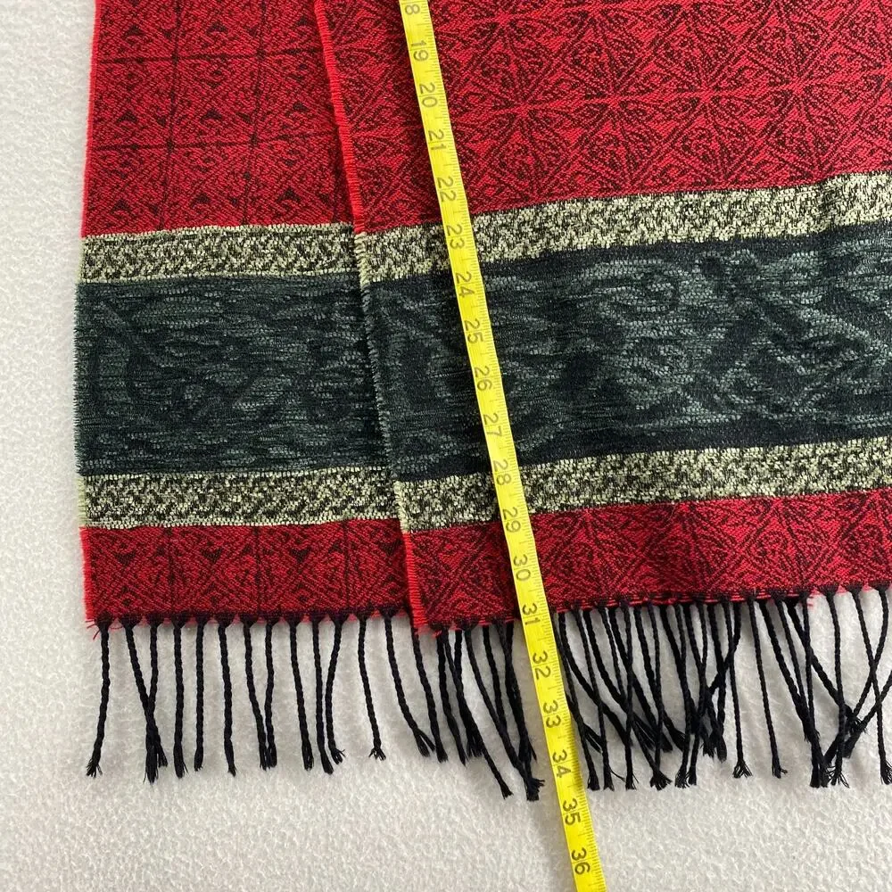 CALZEAT Scarf Wool Chenille Viking Helm Awe Celtic Fringe Trim Red Scotland